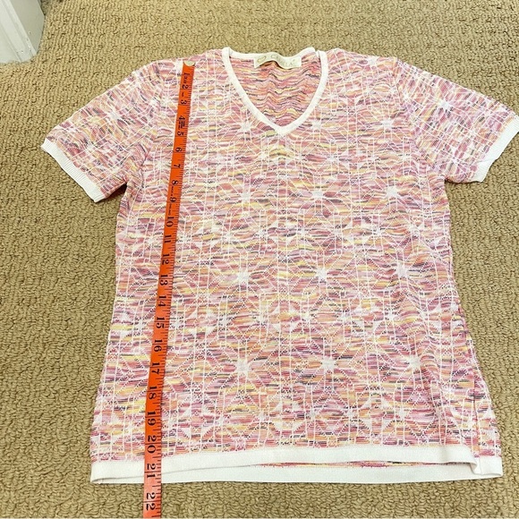 Vintage Camela Geometric Rainbow Knit V-Neck Tee Pink - Picture 13 of 13